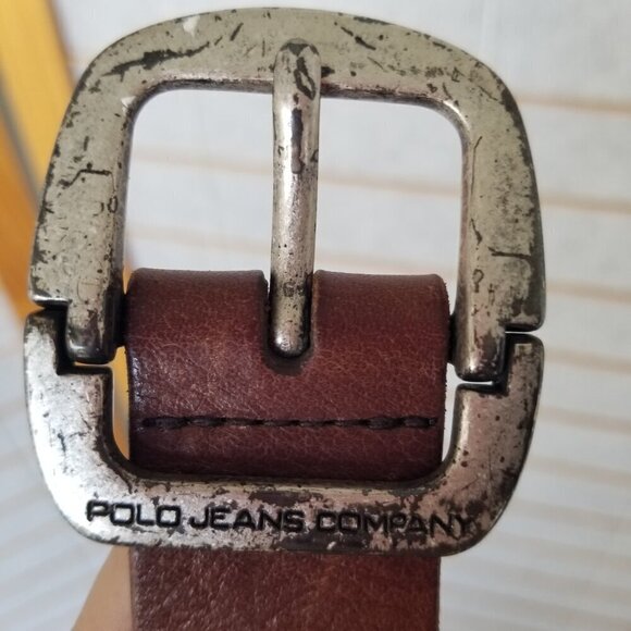 Ralph Lauren Polo Brown Leather Belt Distressed Hinged Buckle Men's Medium - Picture 11 of 13